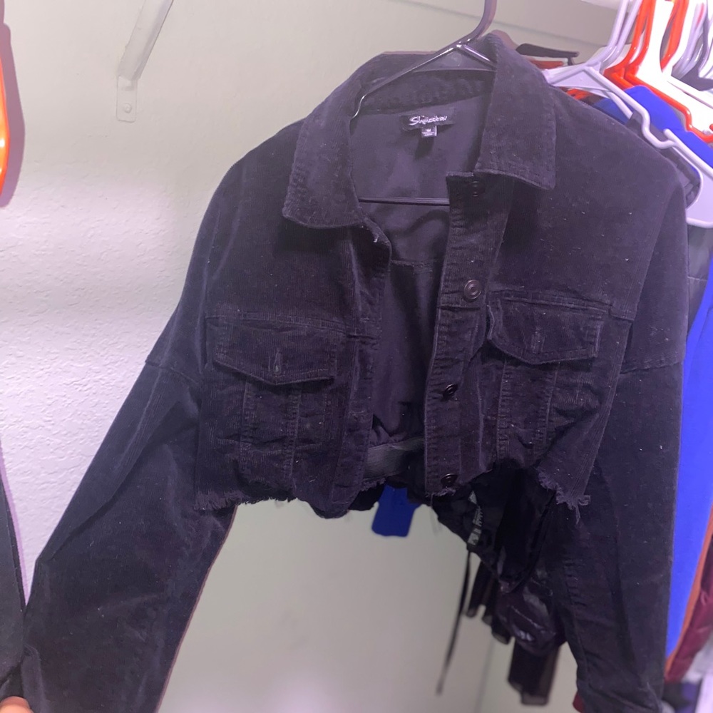 Distressed crop jacket